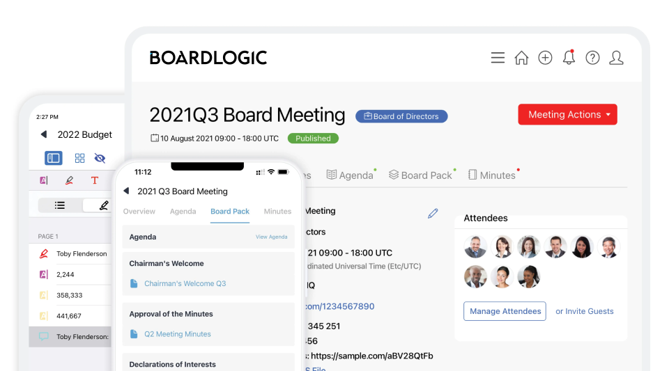 Boardlogic board portal software displayed on multiple types of web enabled devices