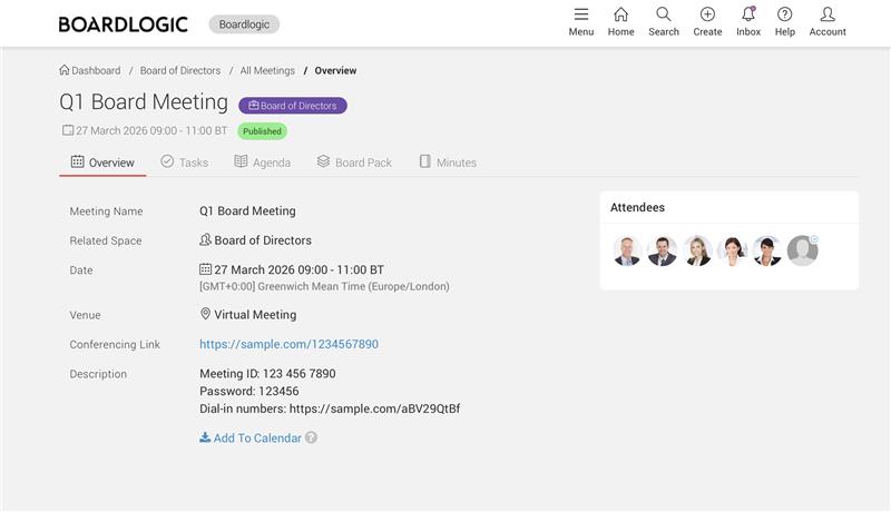 Board meeting details dashboard