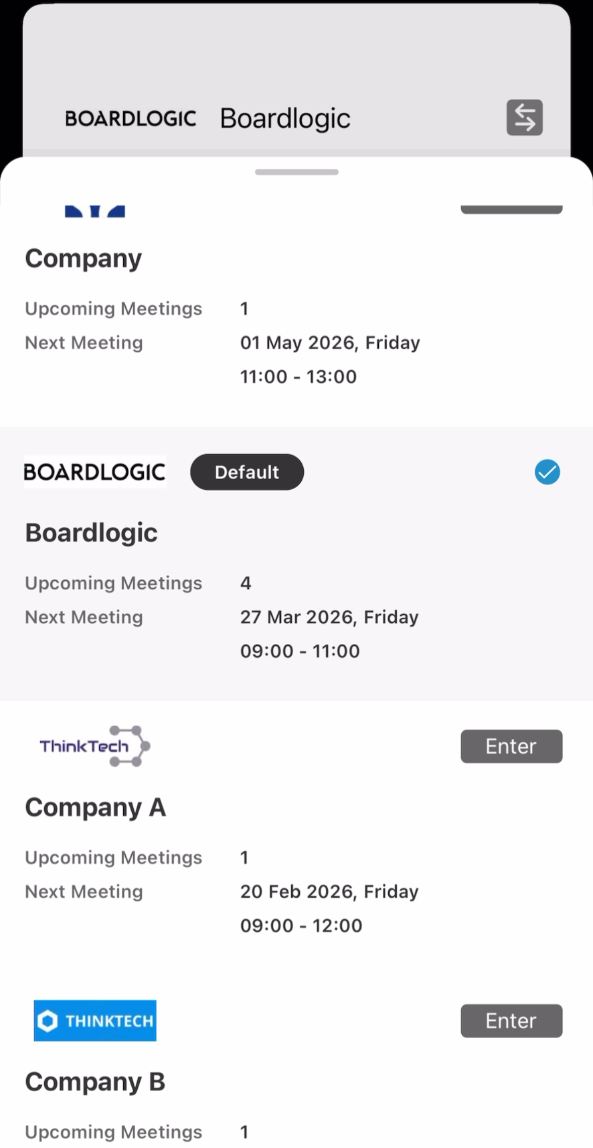 Multiple board log-in screenshot